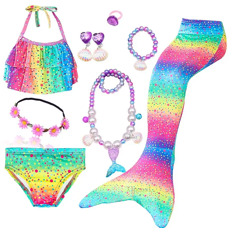 Детский женский костюм русалочки с венком купальный бикини хвостом и