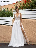 roddrsya deep v neck bohemian lace wedding dress vintage bridal gowns sexy high slit vestido 2021 de novia backless country