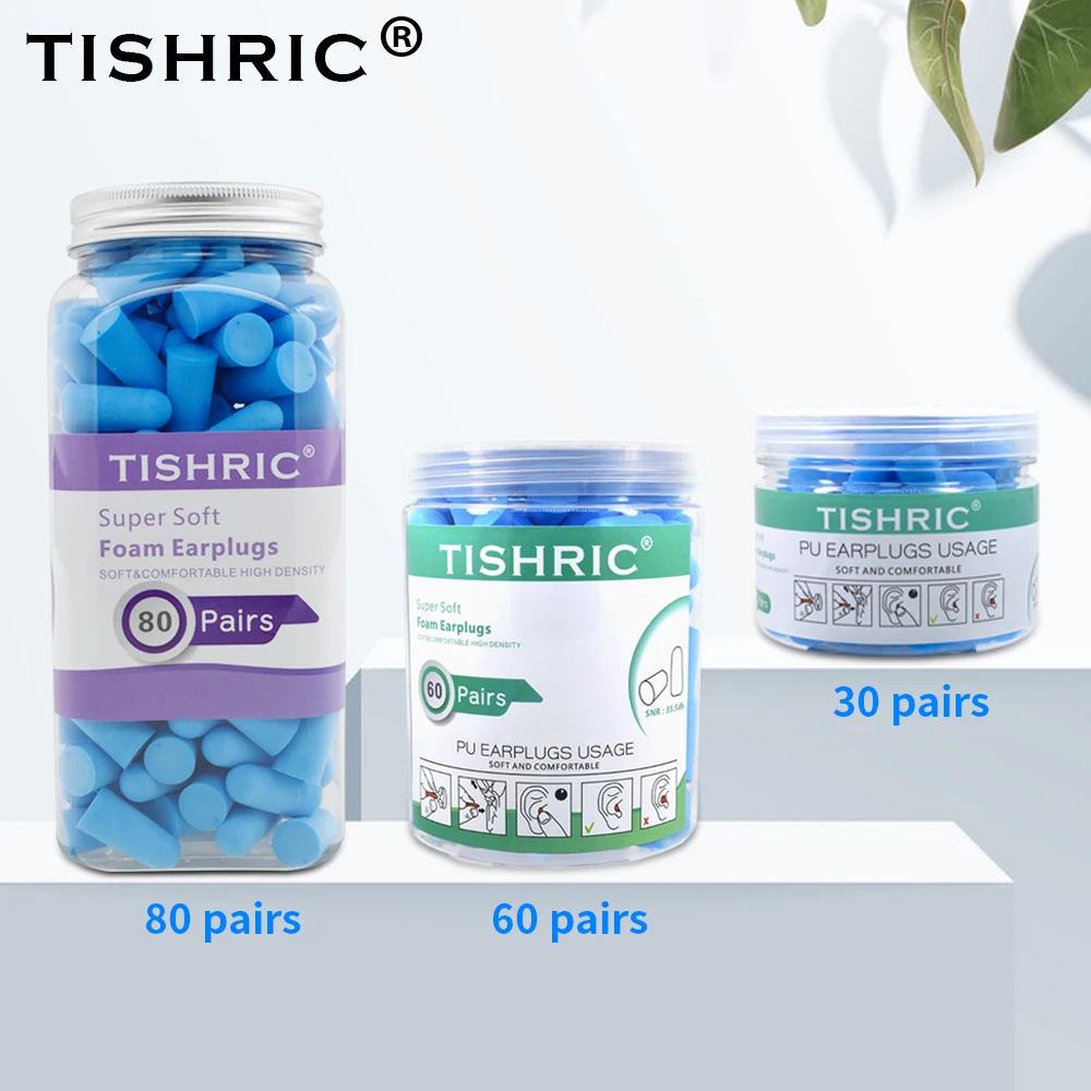 

Ушные вкладыши TISHRIC 60/120/160 шт., губчатые, с защитой от шума, для сна, путешествий, с уровнем шумоподавления 35,5 дБ, разные цвета