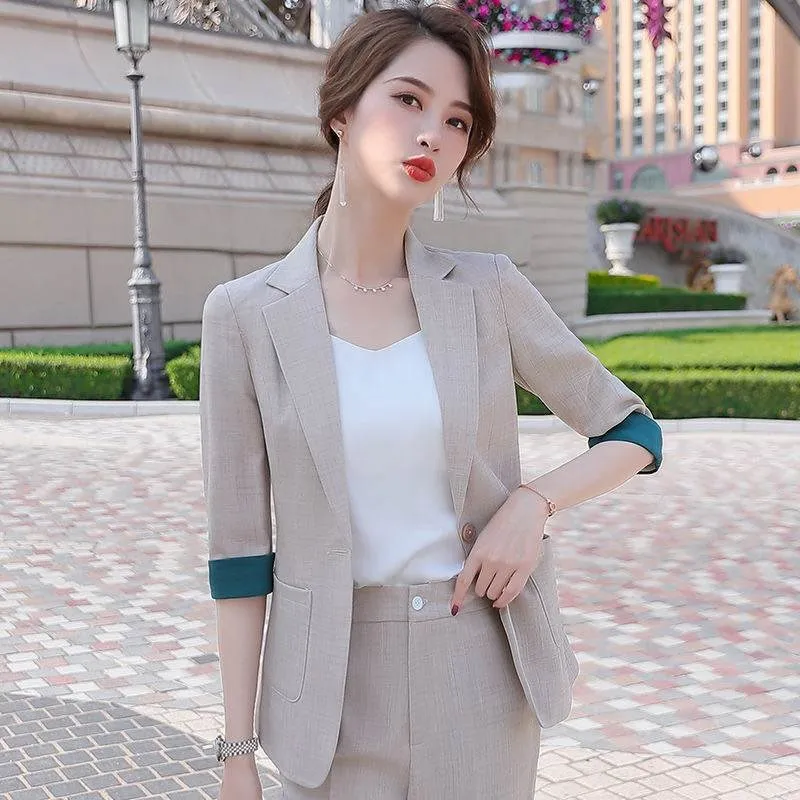 

Vintage Two Pieces Set Women Blazer Set Blazer & Loose Pant Women Pant Suits Female Trouser Suit 2021