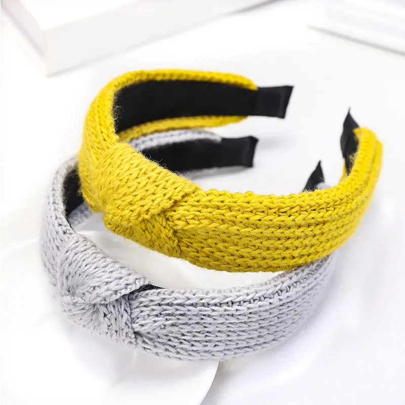 

2020 Korean Cross Knitted Wool Headband Women Wide Woolen Knotted Hairband Head Hoop Bezel Girls Solid Winter Hair Accessories