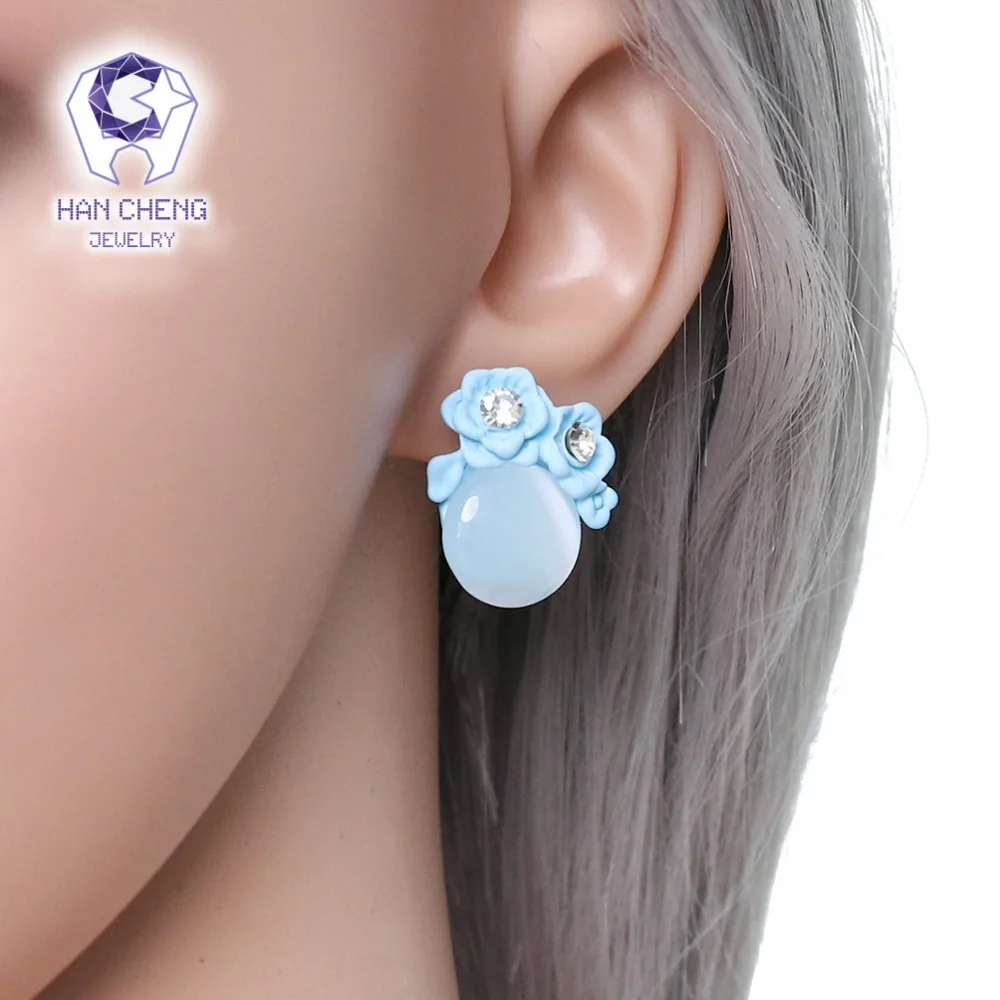 HanCheng новые модные серьги-гвоздики из смолы с драгоценным камнем в форме цветка