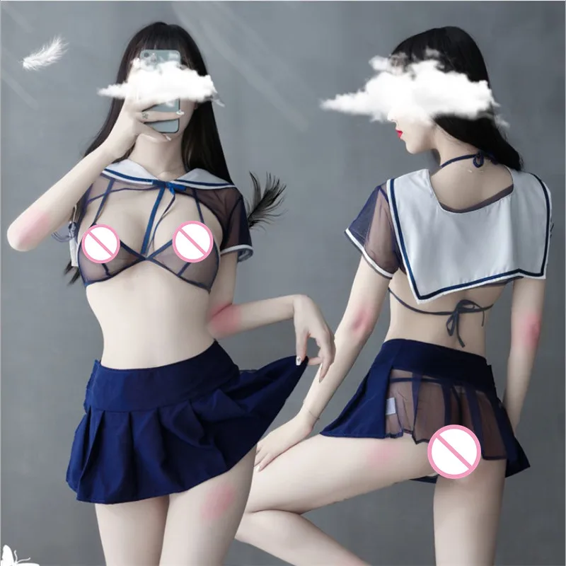 

Sexy Female Cosplay Costume JK Lace Short Uniform Lolita Mini Top Skirt Erotic Roleplay Set Student Sailor with Maid Cloak