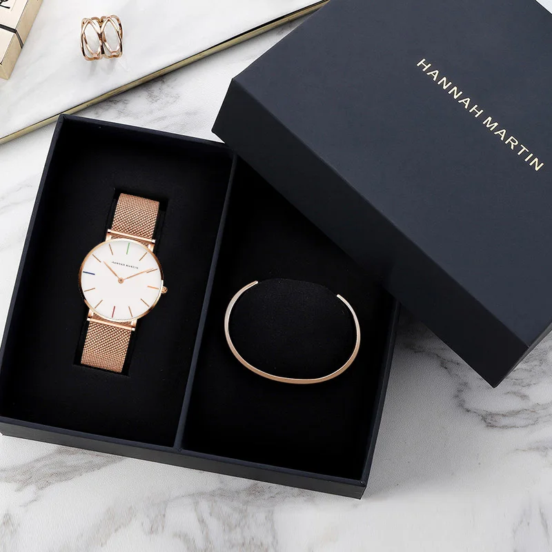 Женские кварцевые часы с браслетом Hannah Martin модные наручные цвета розового золота