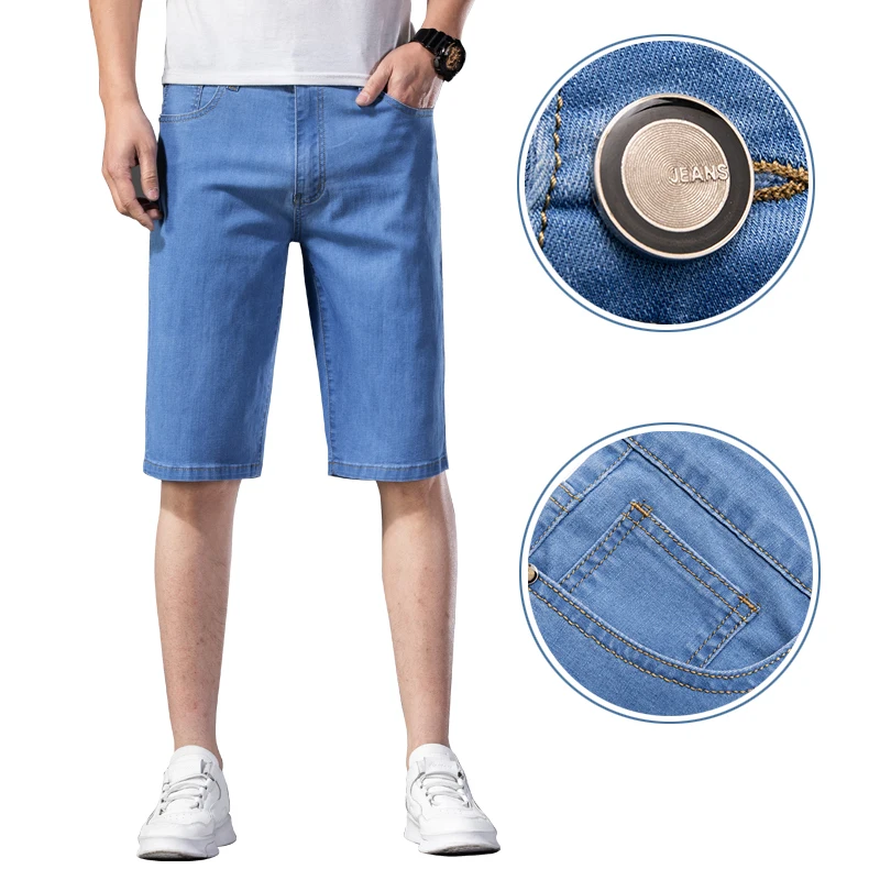 

Men's Stretch Denim Shorts 2021 Summer New Classic Style Casual Short Jeans Male Brand Blue Extal Size 40 42 46