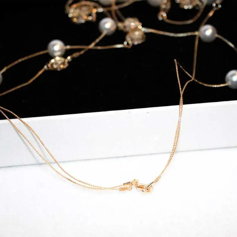 Роскошное ажурное жемчуг длинное ожерелье камелии цепочка на свитер с цветком