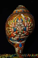 8tibetan temple collection old natural conch mosaic gem dzi bead snail quasi tifomu guanyin buddhist artifact ornaments