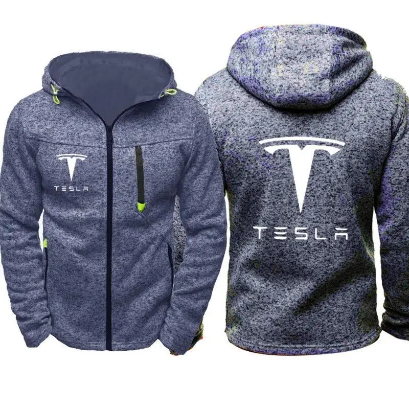 

New Hoodies Men Tesla Car Logo Print Casual Hip Hop Harajuku Long Sleeve Hooded Sweatshirts Mens Zipper Jacket Man Hoody Clothin