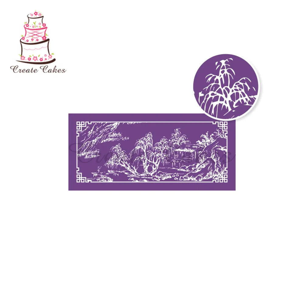 Трафарет для украшения торта украшение выпечки вышивка пейзажами|stencils for cakes|design