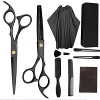10 pcs set 6 inch black hair scissors with bag comb clip brush hair cutting barber haircut thinning shears hairdressing scissors