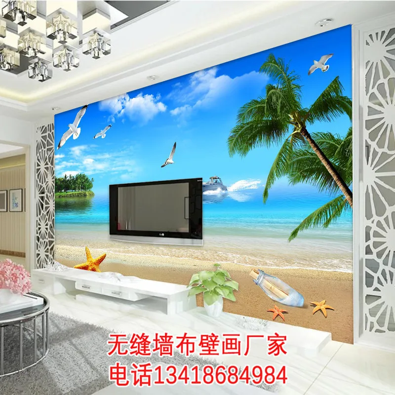 Голубое небо и белые облака пляж кокосовое дерево Приморский Пейзаж гостиная