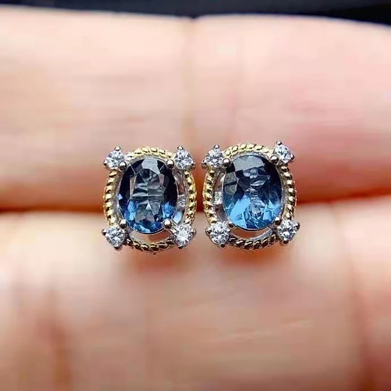 

Высокое Качество Природный Голубой топаз 925 стерлингового серебра серьги, модное ювелирное изделие для женщин, бесплатная доставка, MeibaPJFS