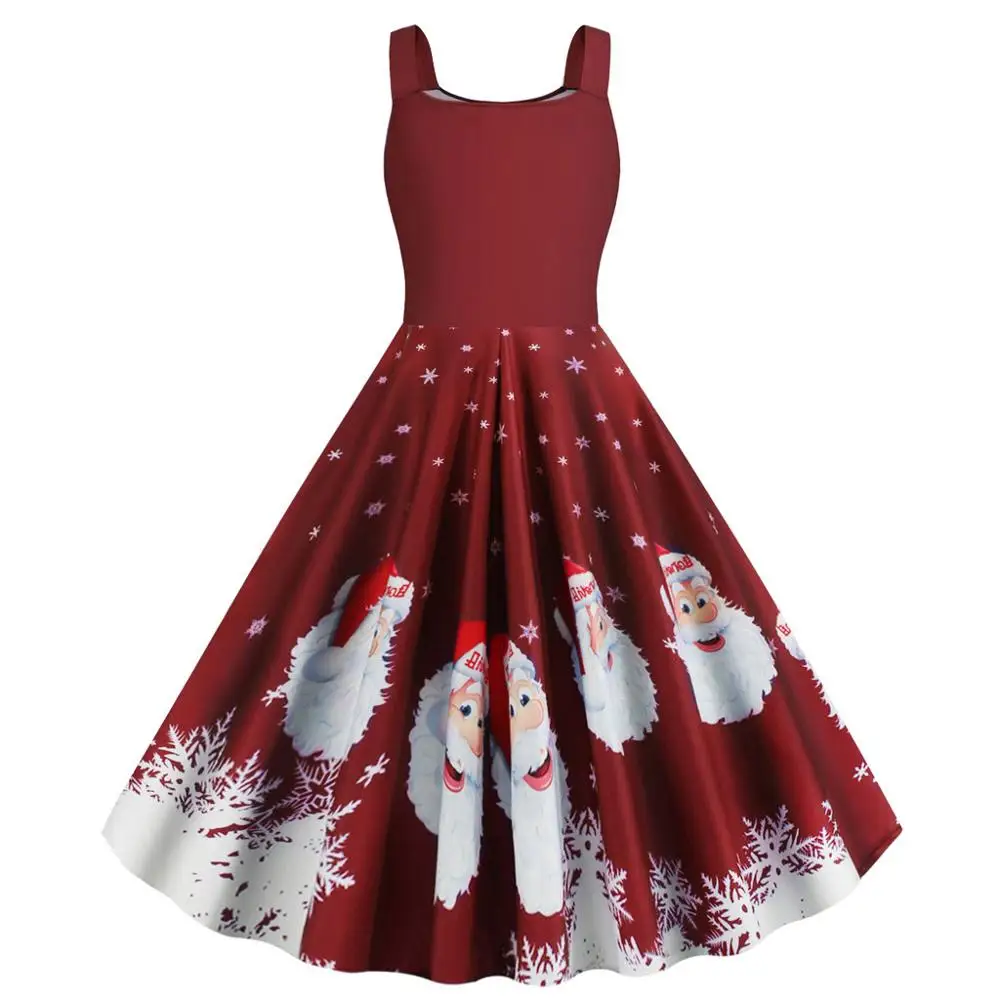 WINE RED Зимние рождественские платья для женщин 50S 60S винтажный халат качели Pinup элегантное вечернее платье с длинным рукавом свободного покроя размера плюс Принт vestidos - Цвет: WINE RED