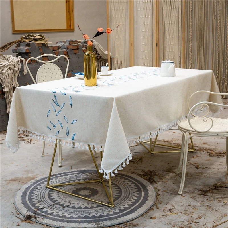 Новый стиль скатерть из хлопчатобумажной ткани с бахромой в виде листьев
