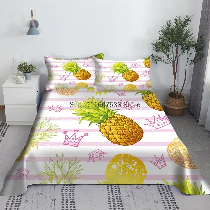 

Pineapple Bed Sheet Set 3D Printed Fruit Polyester Bed Flat Sheet With Pillowcase Bed Linen For Adults Kids King Queen Size