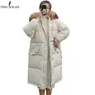 Пальто женское зимнее с капюшоном, с большим меховым воротником, 2020