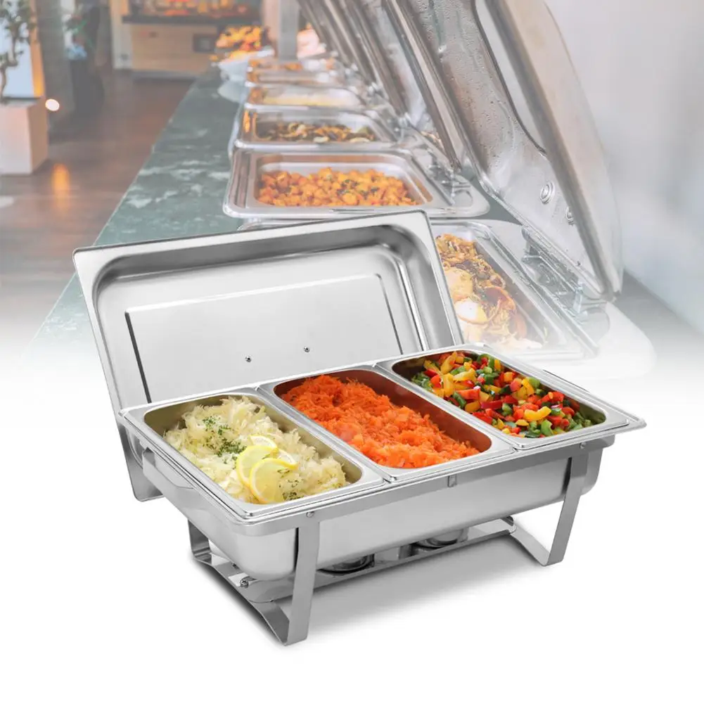 

9L Foldable Stainless Steel Square Buffet Stove Dish Set Container Food Warmer Rectangular Chafing Dish Full Buffet Catering