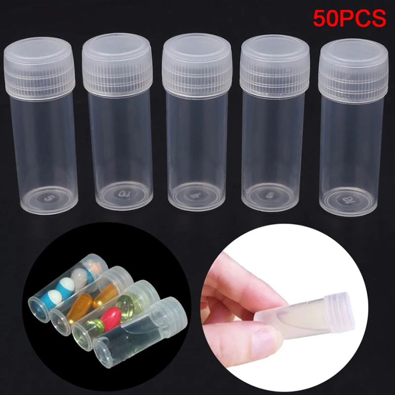 

50Pcs 5ml Small Packing Bottles Sample Jar Medicine Pill Liquid Powder Capsule Storage Container Plastic Bottle