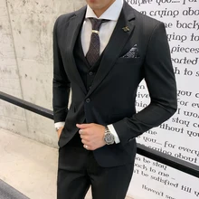 OIMG – costume trois pièces pour homme, tenue professionnelle, vêtement formel, business, coupe fine, robe de mariée  (2)