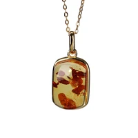 925 sterling silver gold plated natural amber piebald amber pendant retro personality lady temperament lucky pendant