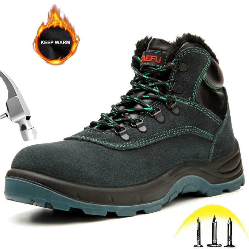

Зимние мужские рабочие ботинки со стальным носком, теплые плюшевые высокие удобные защитные ботинки на мягкой подошве, Мужская Рабочая обувь для строительства