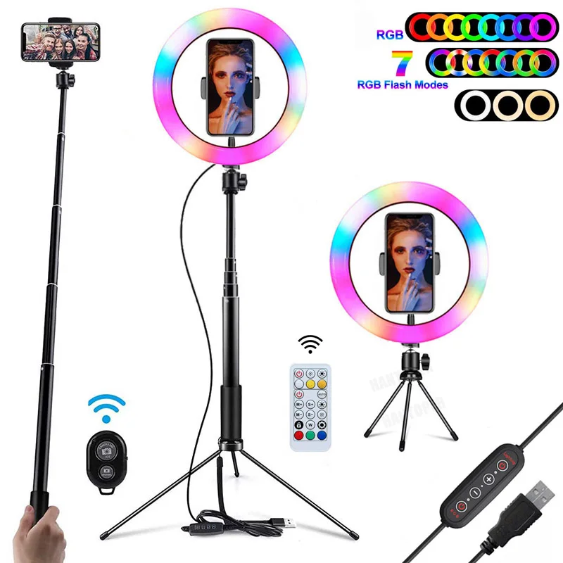 

10 inch RGB Ring Light With Tripod Phone Clip Selfie Colorful Photography Lighting for Studio Vlogging YouTube Short Video Live