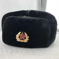 soviet army military badge russia ushanka warm hats caps rabbit winter women outdoor men earflap warm hats faux fur thick l3u8