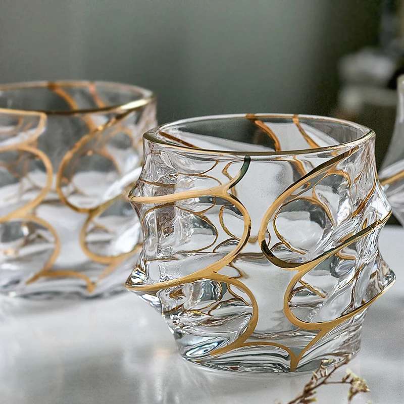 

Creative European style gold crystal glass foreign wine glass whiskey glass cocktail glass beer household mug set