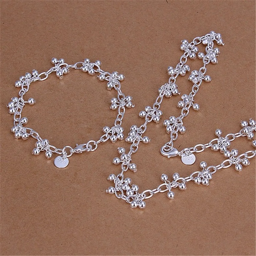 

New arrive hot 925 sterling Silver Pretty bead bracelets neckalce for women fashion Party wedding jewelry sets cute gifts