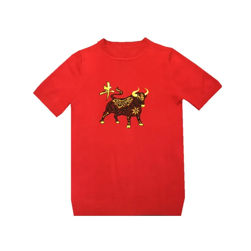 

Korean Style Mens New Short Slim O-Neck Red T-Shirts Embroidery Design Fashion High Quality Pullover Knitted Casual T-Shirts