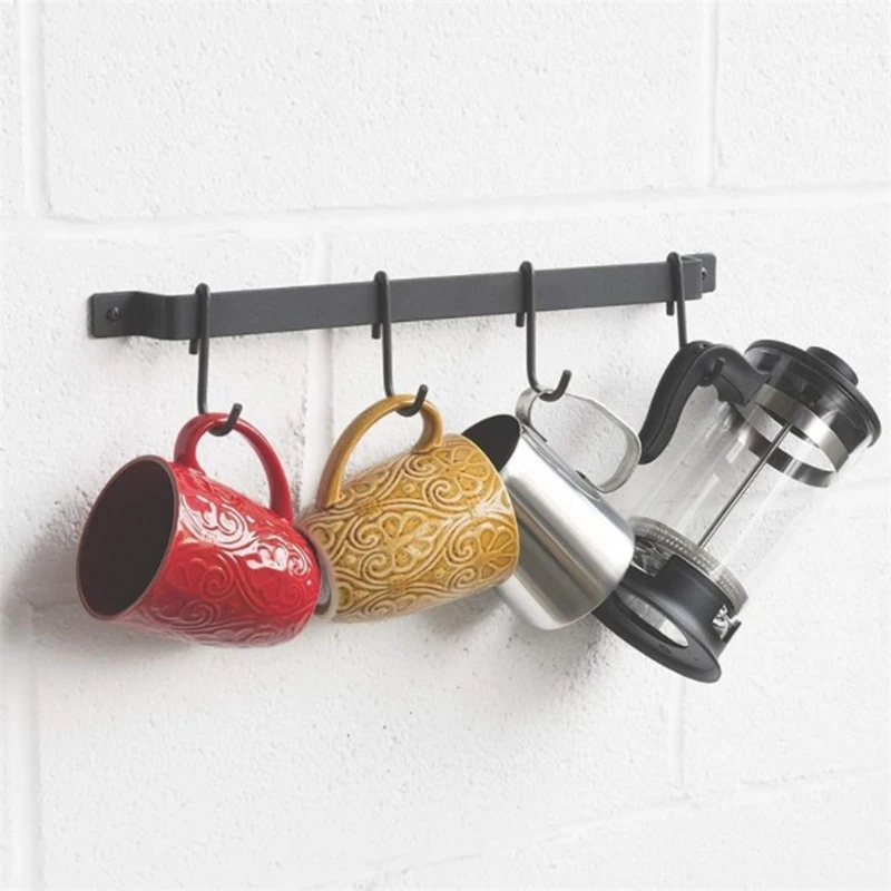 

Rail Type Kitchen Utensils Hook Rack Hanging Organiser Rack with 10 S-Hooks
