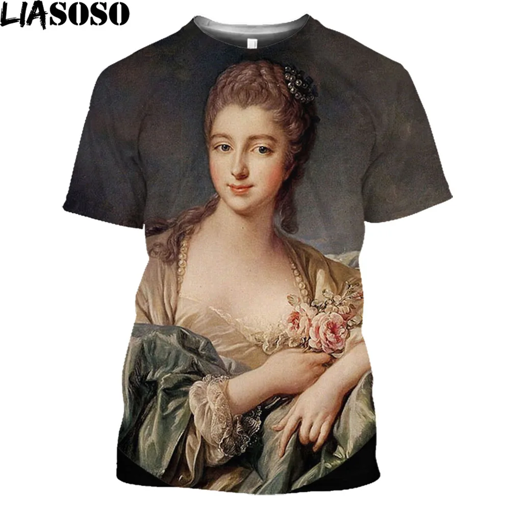 

LIASOSO Madame de Pompadour Vintage T Shirt Retro Francois Boucher Rococo Style Tee Tops France Napoleone Streetwear Men Shirt