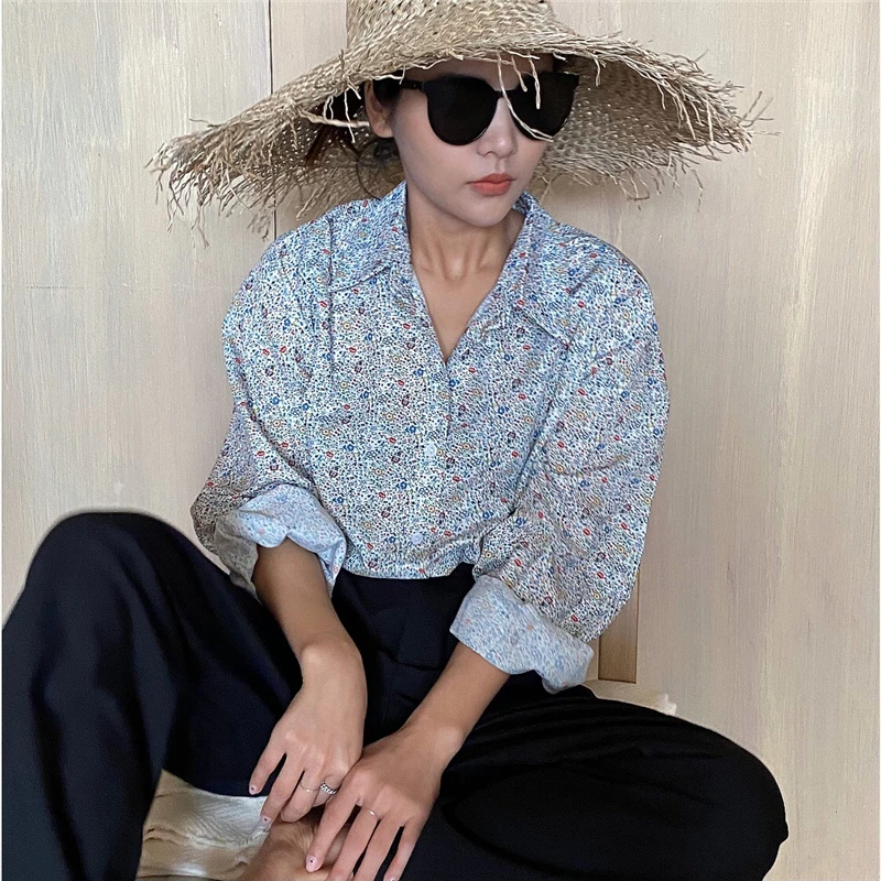 

Korean Retro 2021 Early Spring New Romantic Small Floral Cute Youth-Looking Simple Basic Versatile Long Sleeve Shirt