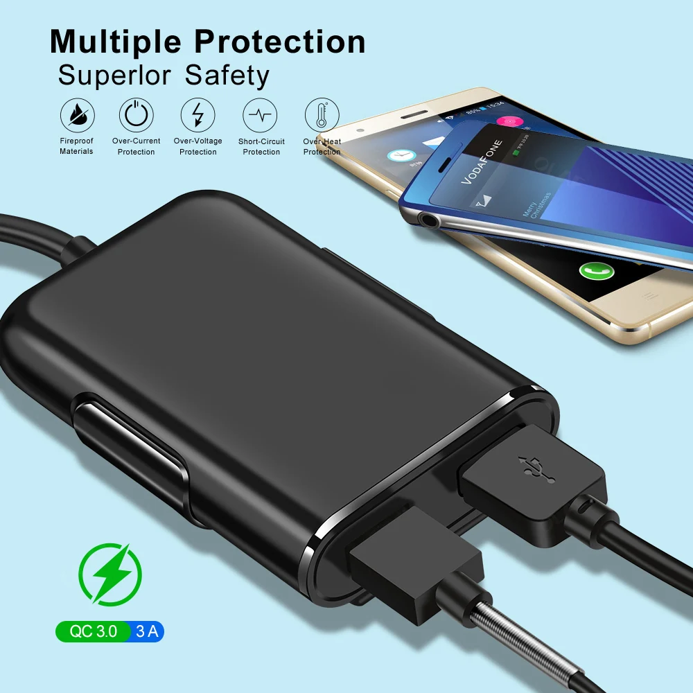 Автомобильное зарядное устройство с 4 USB портами и удлинителем 3 0 футов|Зарядные