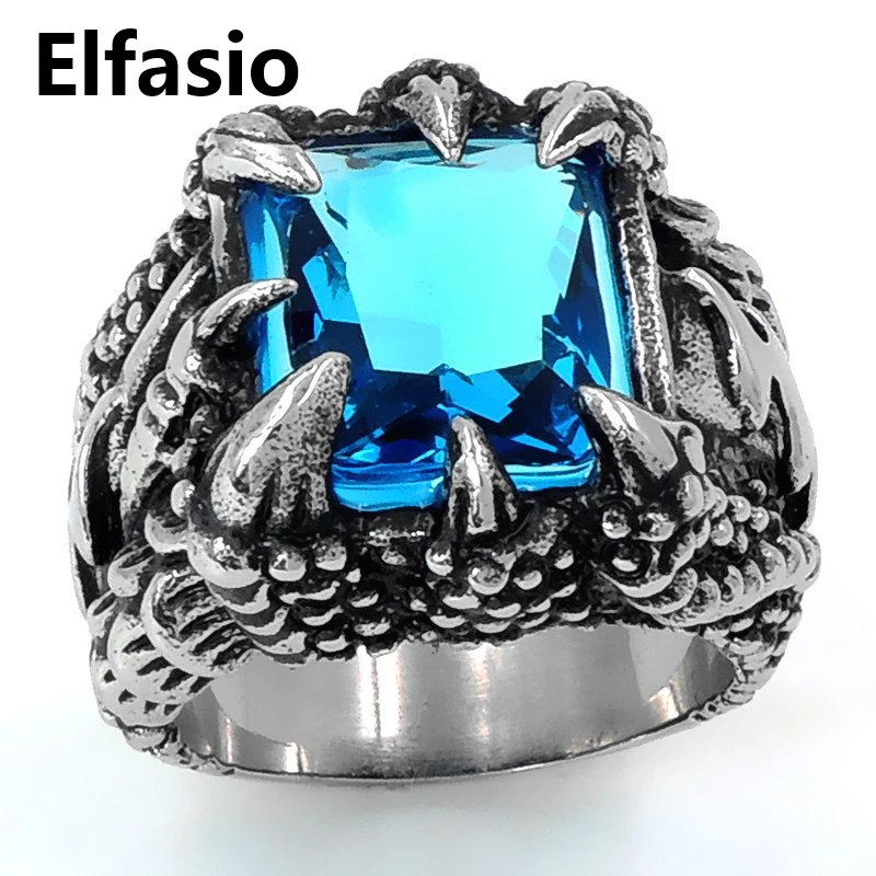 Коготь Дракона голубое Ziron камень в готическом стиле и панк кольца для мужчин