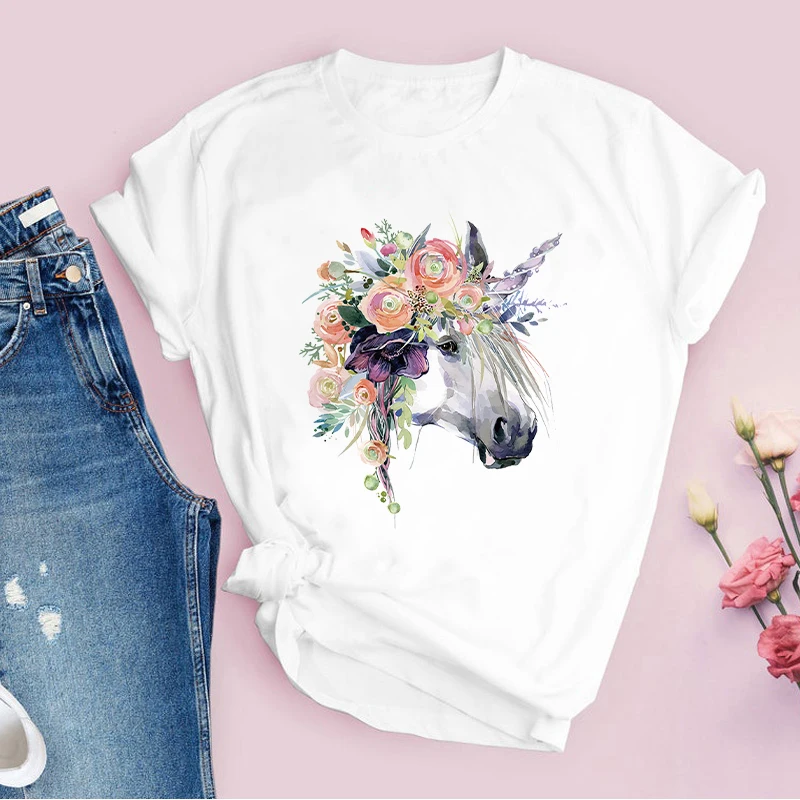 

Women Exquisite Streetwear T Shirt Ladies Cartoon Clothing Summer Simple Graphic Fashion Tshirt O-neck Tops Basic Female Tees