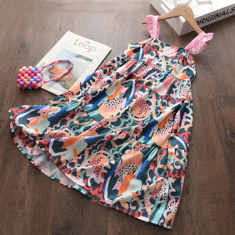 

Keelorn Girls Casual Dresses 2021 New Summer Children Sling Cotton Clothing Sleeveless Kids Flowers Print Party Vestidos 2-6Y