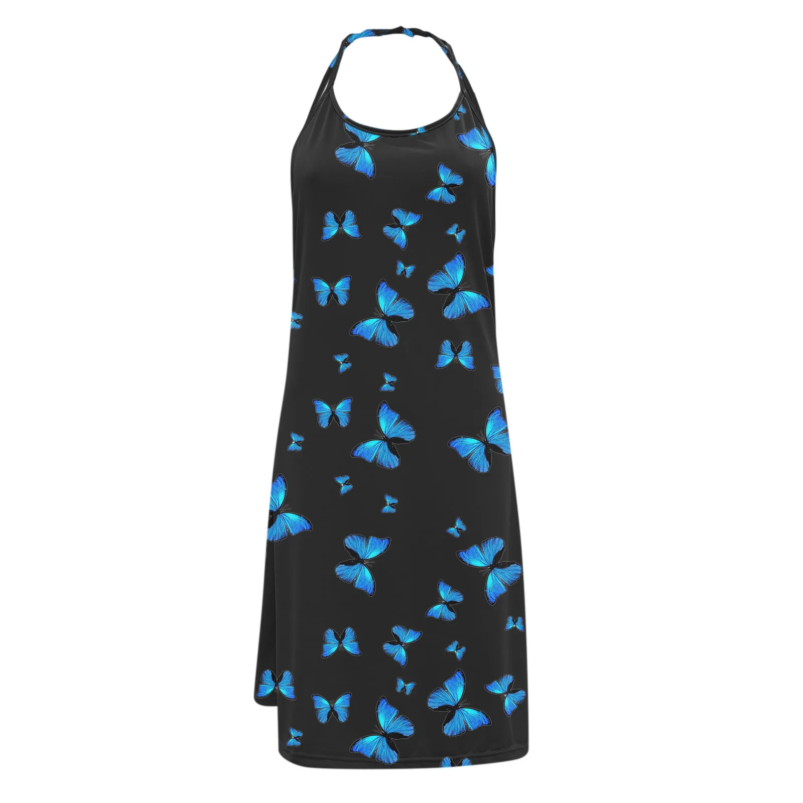 

Women Tank Dress Summer Fashion Butterfly Print V-Neck Sleeveless Sexy Backless Dress Female Casual Long Beach Dresses#35