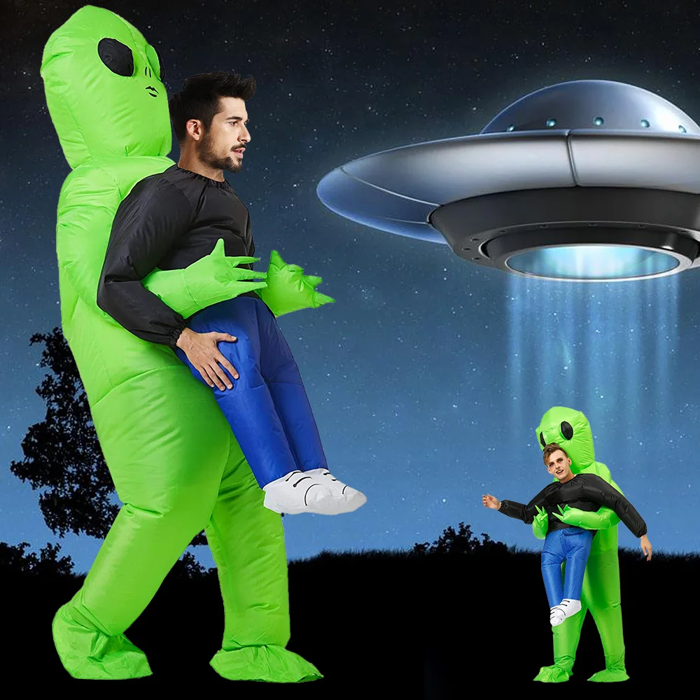 

Funny UFO Alien Air Blow Up Suit Green ET Alien Inflatable Costume Cosplay Party Fancy Dress Halloween Costumes for Adult Kids