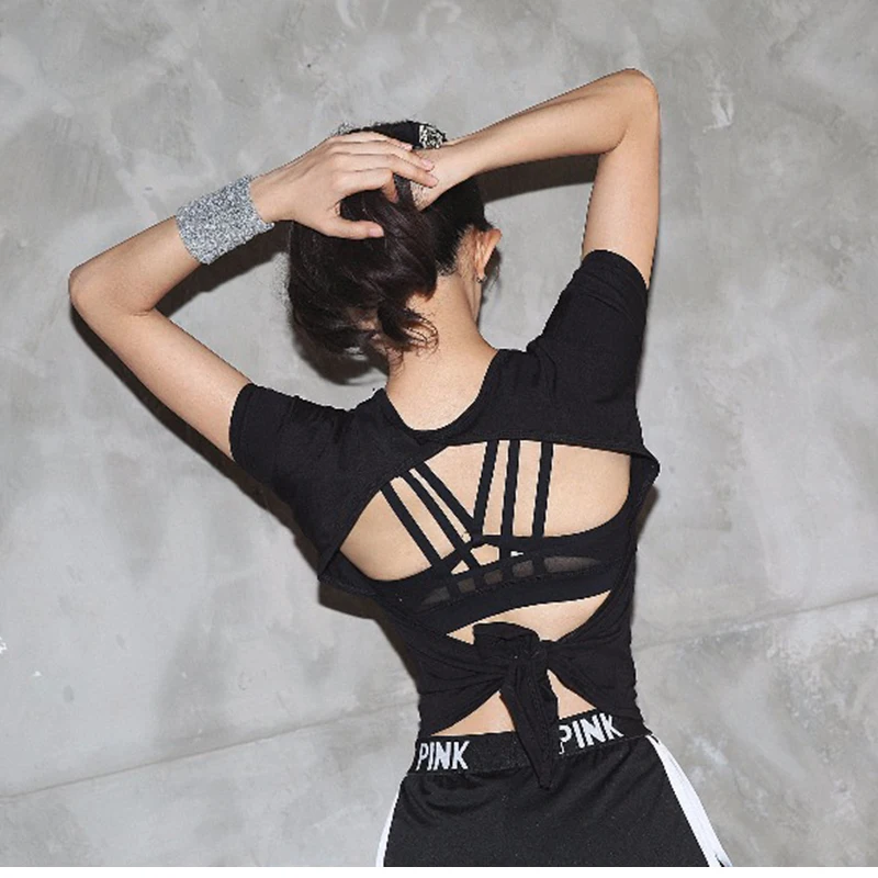 Женские топы для йоги с вырезами на спине спортивная одежда тренажерного зала