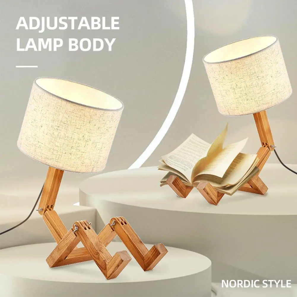 

Robot Shape Wooden Table Lamp E14 Lamp Holder 110-240V Modern Art Wooden Desk Table Study Night Lamp Indoor Cloth Light Par B2R6