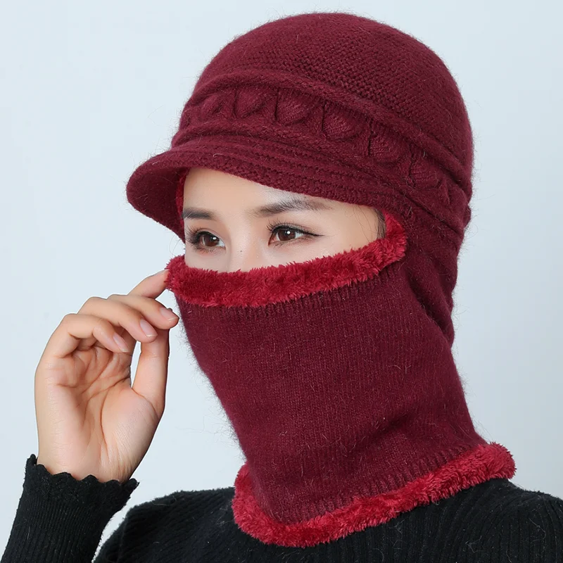 SUOGRY зимняя плюшевая шляпа вязаная шапка для женщин шарф маска Балаклава Skullies Beanies