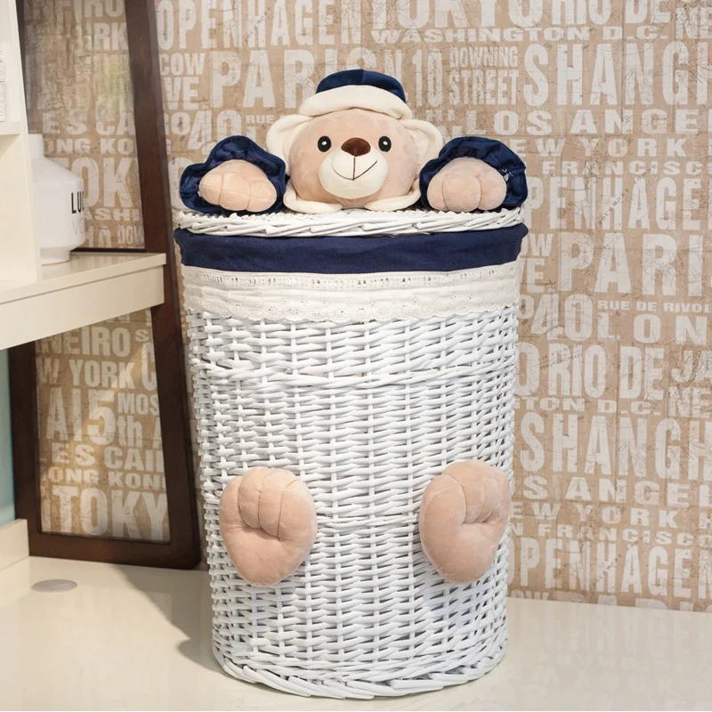 

Cute Dirty Laundry Basket Wicker Kids Nordic Rattan Storage Basket with Lid Toy Box Panier Rangement Home Accessories DK50SB