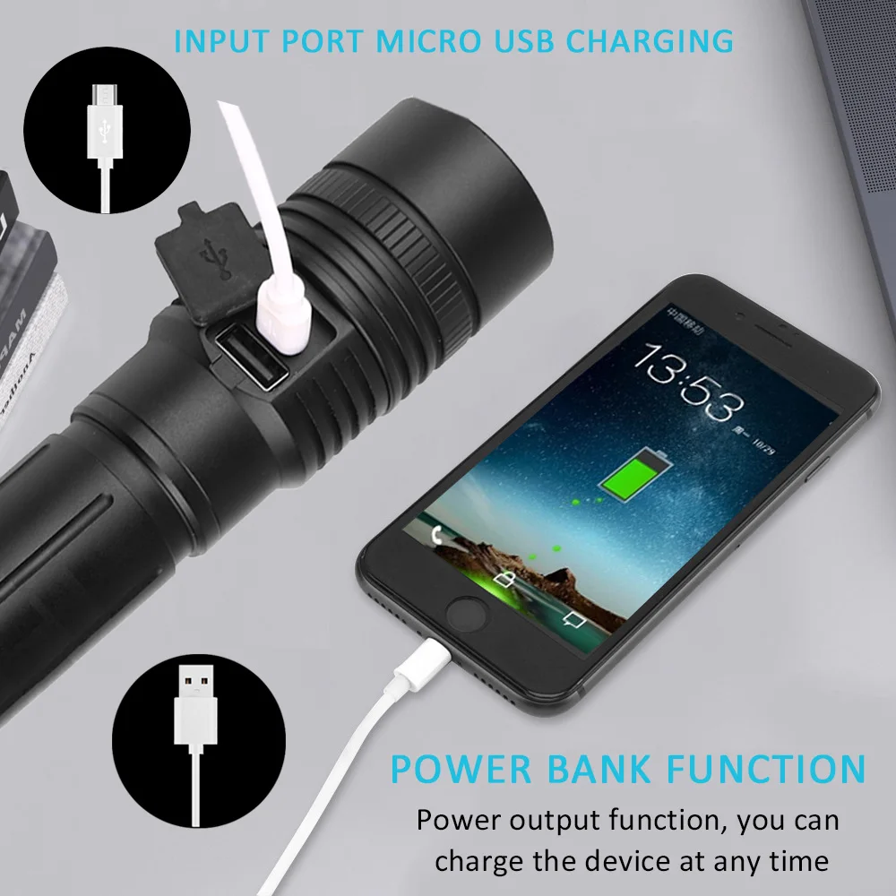 D50 AliBrit XHP50 светодиодный фонарик power bank заряжаемый через интерфейс USB фонарь Zoom