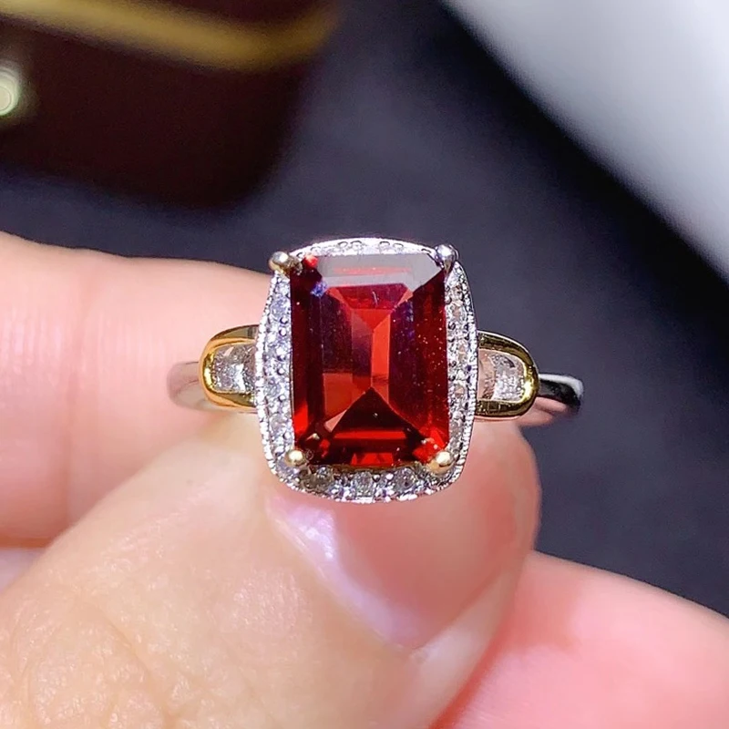 

CoLife Jewelry Fashion 925 Silver Ring with Red Gemstone 6mm*8mm Natural Garnet Ring for Party Fashion Garnet Jewelry