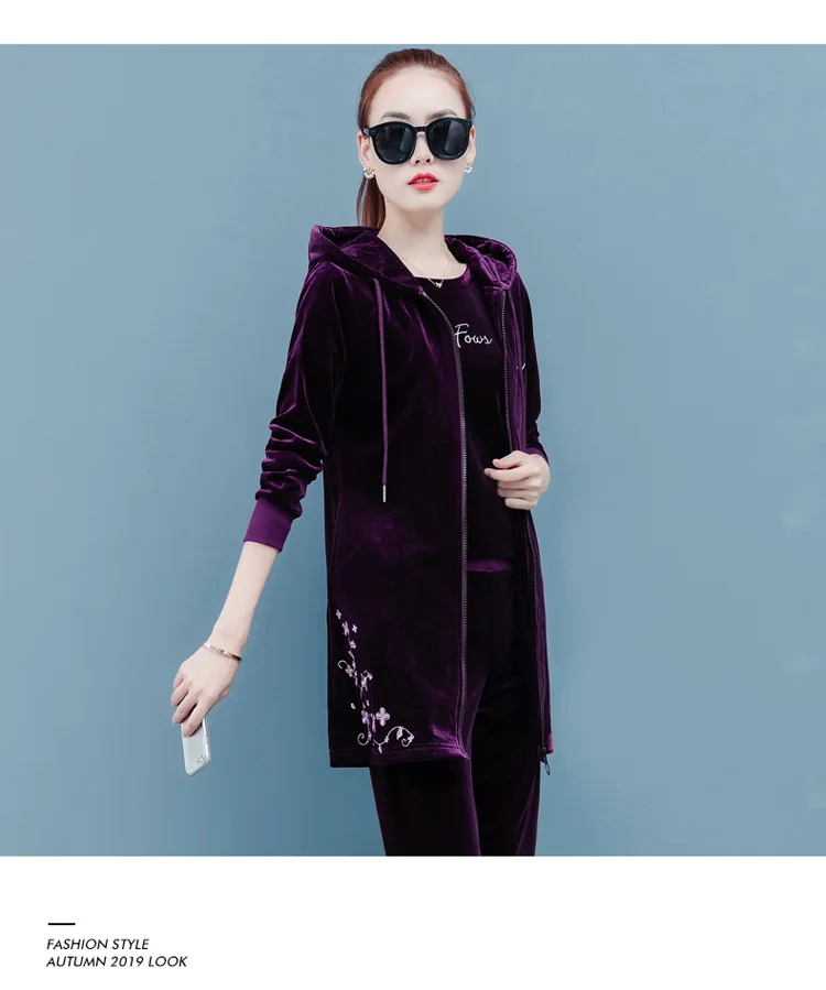 Женский спортивный костюм, Conjuntos De Mujer, для бега, Femme, толстовка, длинная куртка+ футболка+ штаны, комплект, зимняя одежда, Женский Бархатный спортивный костюм