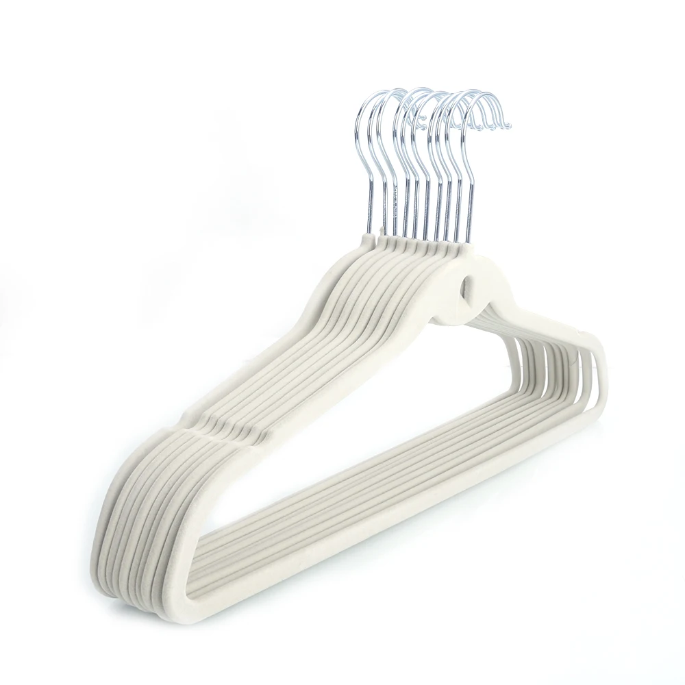 

10pcs 45X0.5X24.5 Plastic Flocking Clothes Hangers With Hook Beige Home Supplies Plastic Hangers For Household Bedroom Store