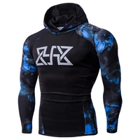 spring autumn new sports running fitness elastic slim fashion printing mens hooded sweater tight pullover hoodies gym clothing