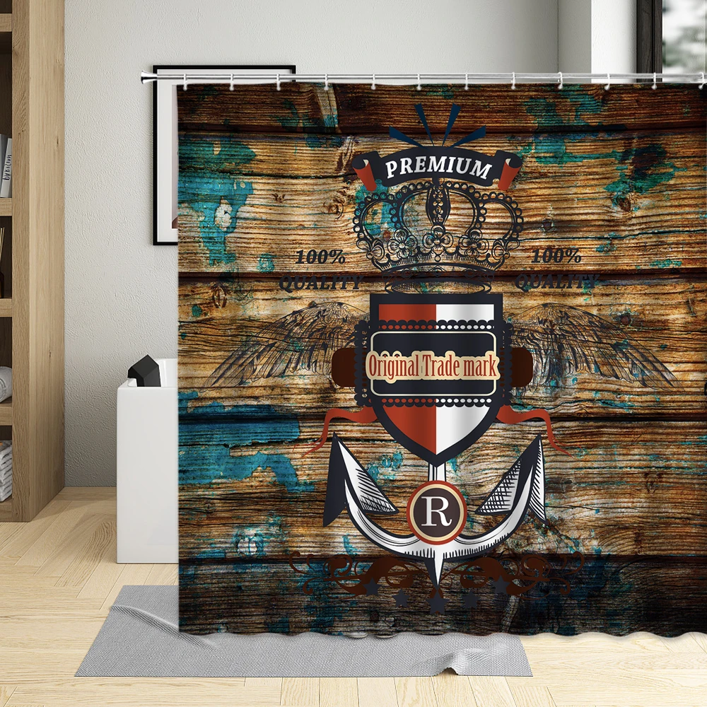 

Ship Anchor Shower Curtain Cartoon Creative Printing Waterproof Polyester Fabric Bathroom Decor With Hooks Curtains Screen