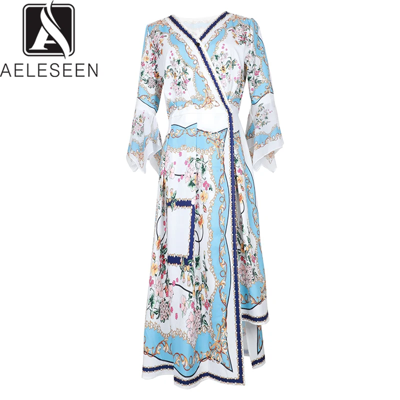 AELESEEN асимметричные платья женские 2019 новые модные милые феи цветочные печатные